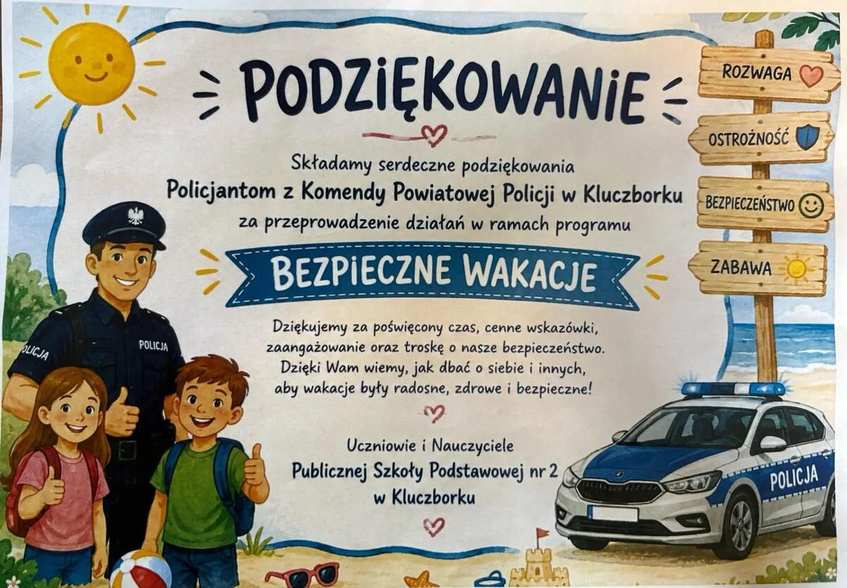 Dzielnicowi z Kluczborka prowadzą edukację dla dzieci przed wakacjami