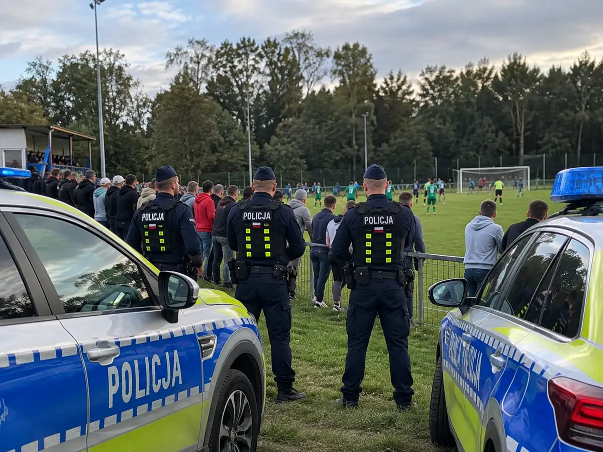 Zabezpieczenie kibiców podczas piłkarskiego weekendu przez strzeleckich policjantów