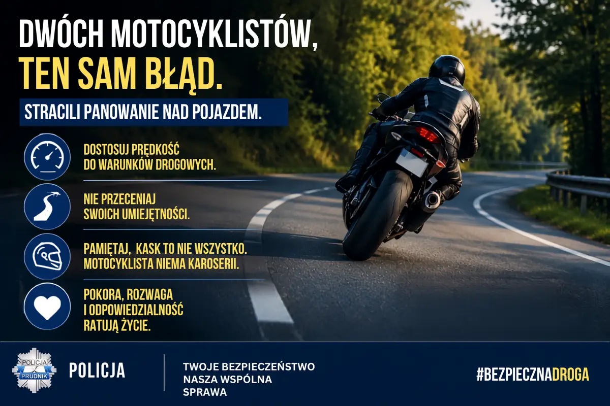 Dwa incydenty z udziałem motocyklistów w powiecie prudnickim – apel o ostrożność na drogach