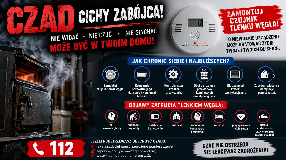 Sezon grzewczy - zagrożenia związane z tlenkiem węgla