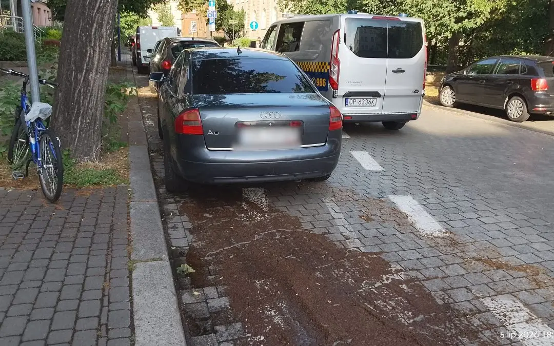 Nieprawidłowe parkowanie na drodze rowerowej w Opolu
