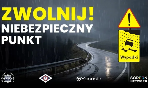 Zwolnij - niebezpieczny punkt na drodze