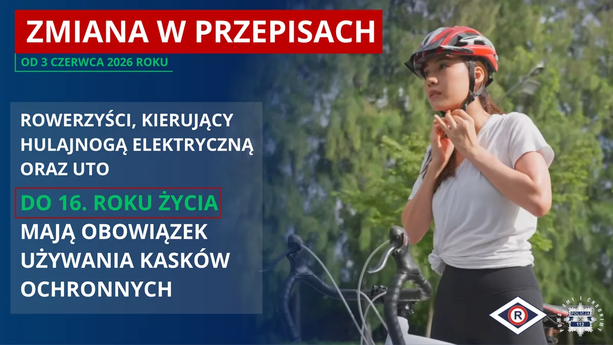Obowiązek noszenia kasków dla młodych rowerzystów i użytkowników UTO
