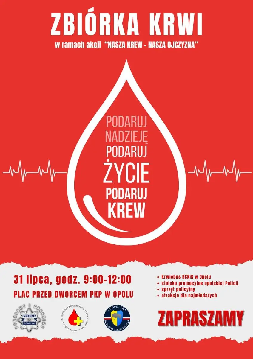 Zbiórka krwi na placu przed Dworcem PKP w Opolu